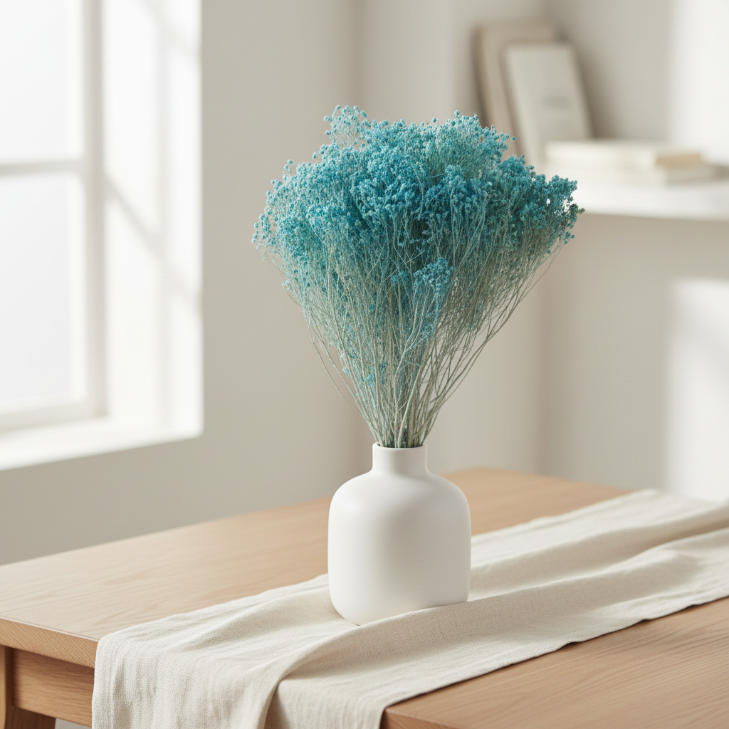 Sušený Broom Bloom svetlomodrý – pastelový sušený kvet do moderných dekorácií